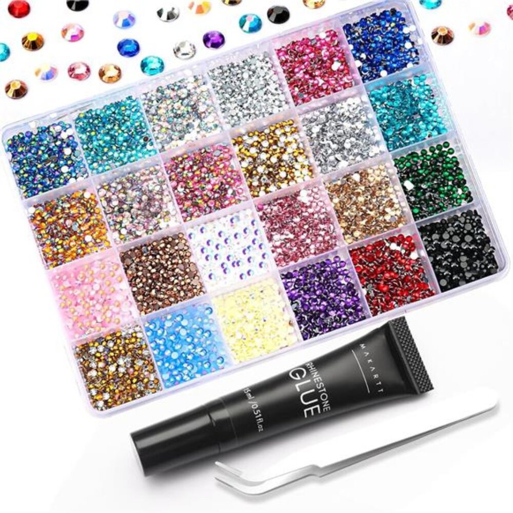 Nail Rhinestone Glue Kit: 15ml Strong Gems Adhesive Gel with 3360pcs 24